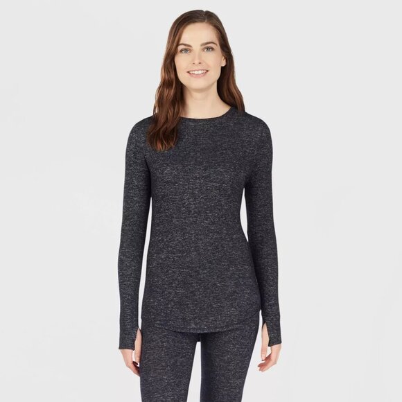 Warm Essentials by Cuddl Duds Women's Sweater Knit Thermal Top Dark Charcoal XL - Picture 1 of 7